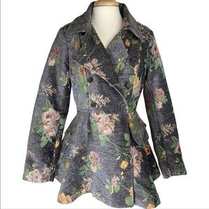 Venus Double Breasted Floral Chenille Peplum Peacoat